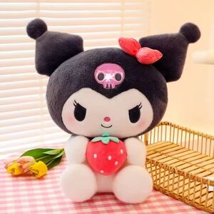 Hello kitty black White Stuffed Animal with pink Accents Kuromi anime Sanrio